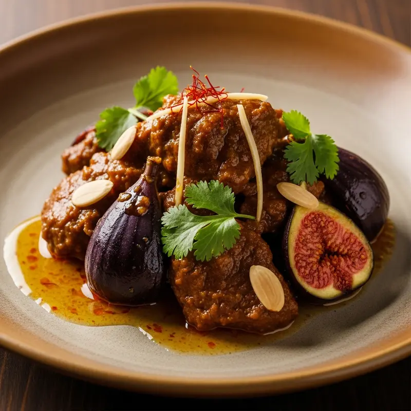 Anjeer-e-Shahi Gosht Korma: Royal Fig and Lamb Korma with Saffron-Cardamom Elixir