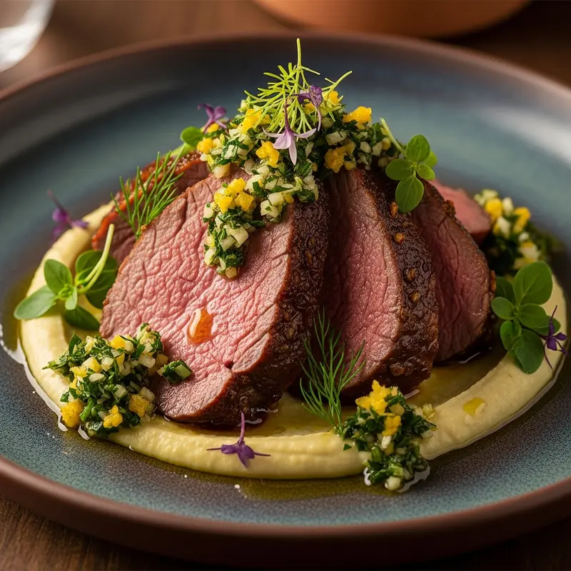Chian Mastic-Kissed Lamb Shoulder with Santorini Fava Purée and Candied Lemon Gremolata