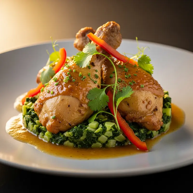 Golden Caribbean Poulet Créole aux Épices Douces et Callaloo Croquant
