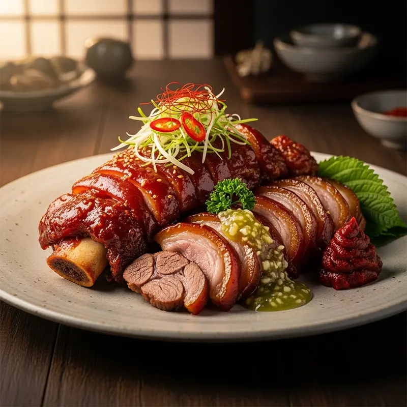 Imperial Jeonju-Style Jokbal with Gochujang-Caramel Glaze and Perilla Nectar