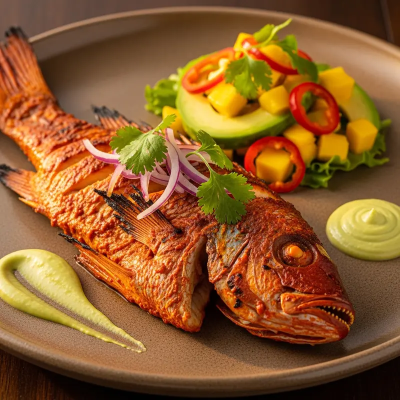 Joya del Pacífico Zarandeada: Huachinango con Adobo de Achiote Ahumado y Ensalada de Mango-Xoconostle