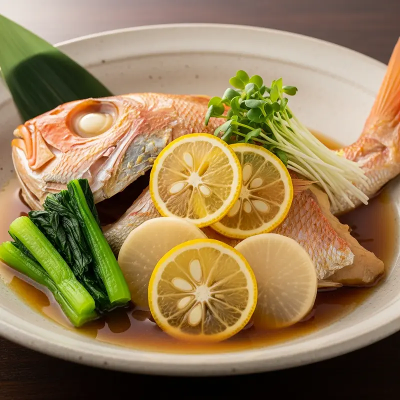 Kinmedai No Nitsuke: Golden Eye Snapper Simmered in Umami Broth with Yuzu Daikon