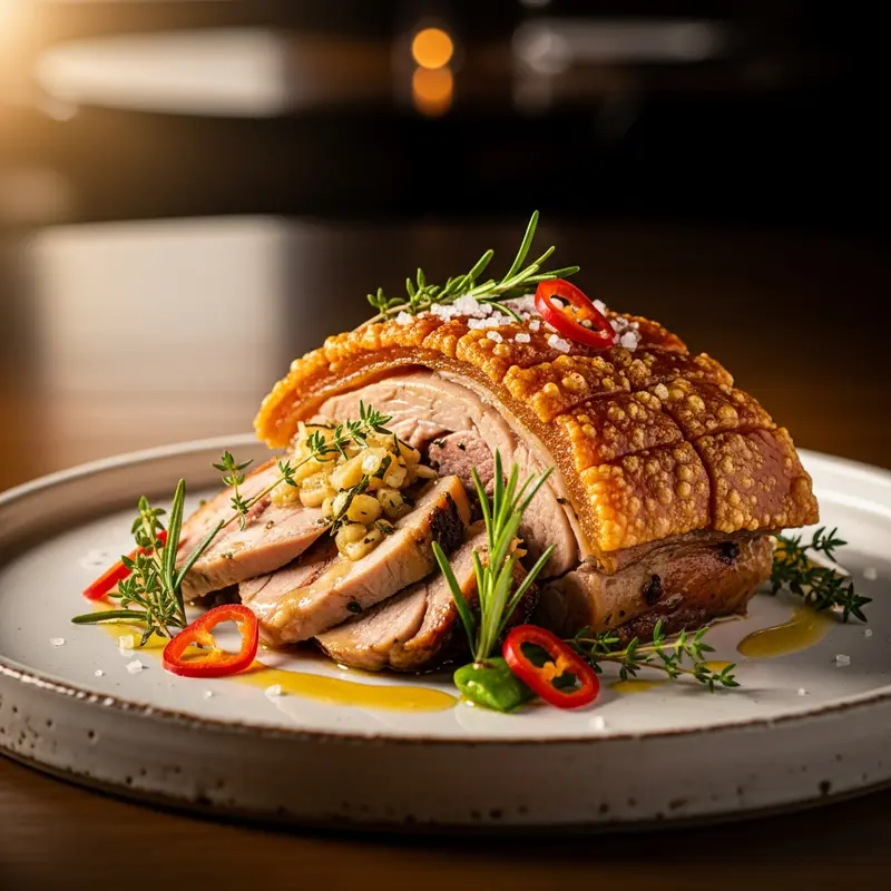 Ouro Crocante da Bairrada: Slow-Roasted Suckling Pig with Garlic-Herb Infusion and Crispy Crackling