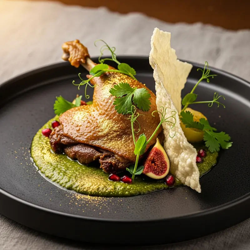 River Nile Duck with Golden Molokhia Essence and Crispy Baladi Bread