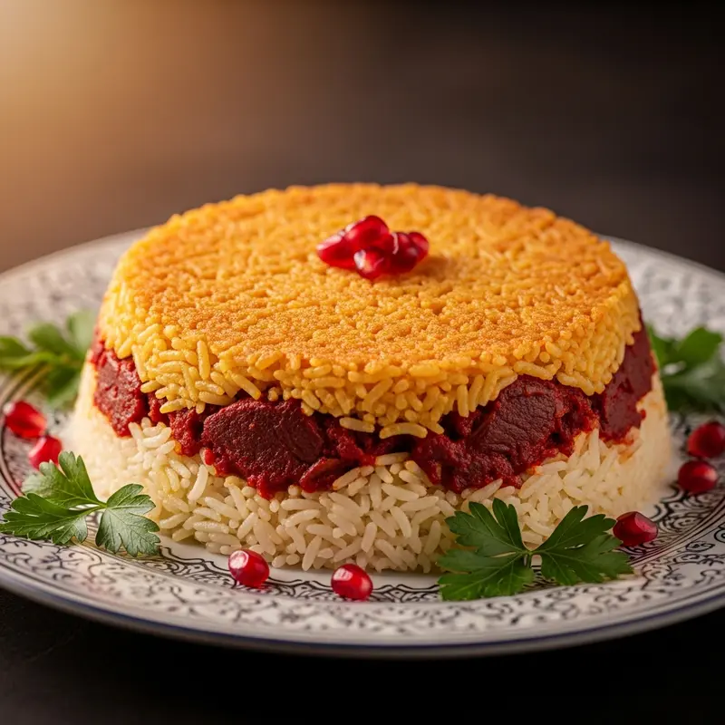 Roz Maammar bil Lahm al-Da'ani al-Mokallaf: Saffron-Kissed Lamb and Creamy Baked Rice