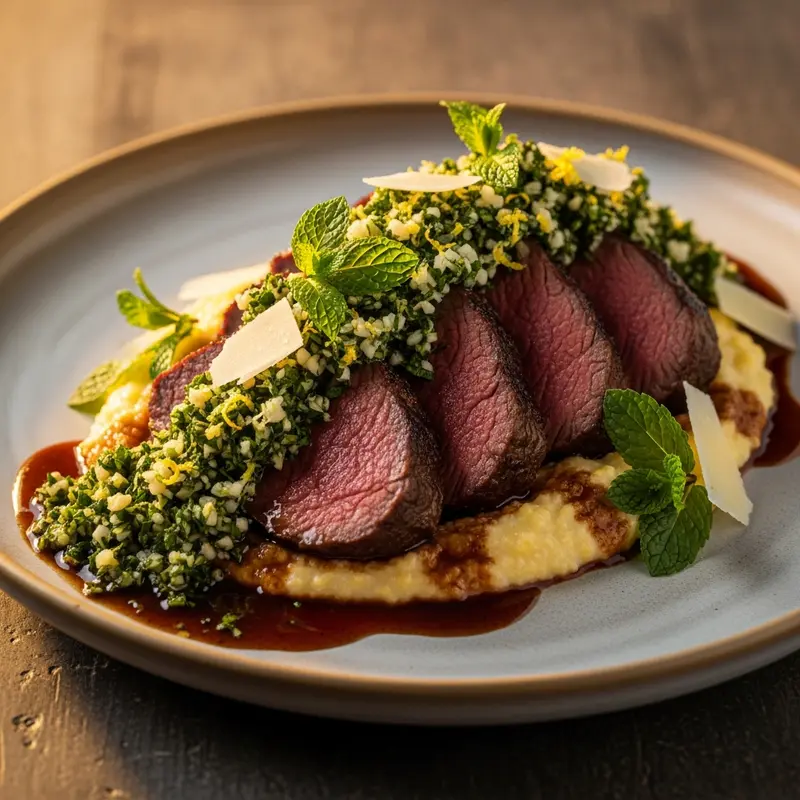 Sardo Tesoro d'Agnello: Cannonau-Braised Lamb with Minted Pecorino Gremolata